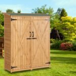 Large Wooden Storage Shed – Teak Patio Tool Cabinet with Locks - Image 6