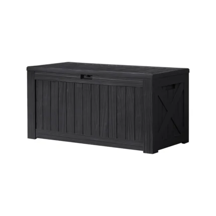 120 Gal Waterproof Deck Box – Resin Outdoor Storage (Black)